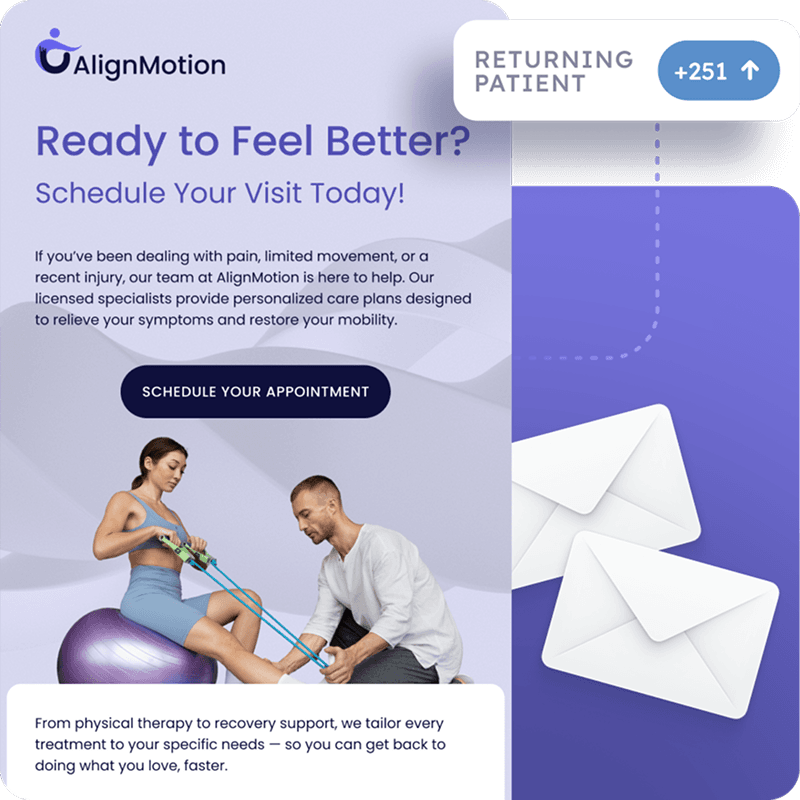 Example of a physical therapy reactivation email campaign encouraging patients to schedule their visit