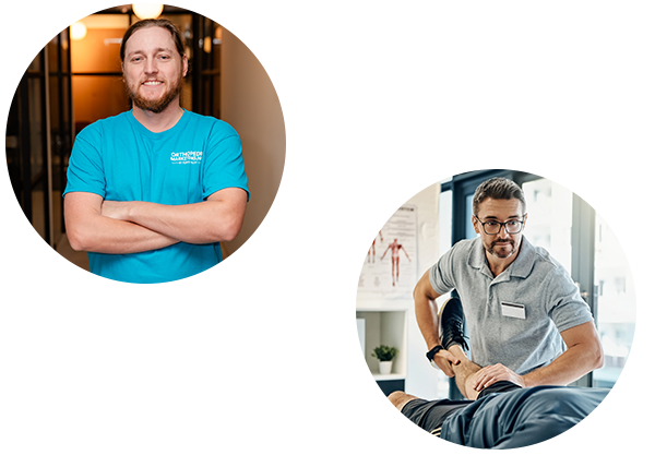 OrthopedicMarketing.net team member smiling confidently alongside an orthopedic specialist treating a patient.
