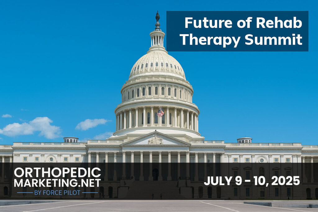 United States Capitol building under a clear blue sky with the text "Future of Rehab Therapy Summit" in the top right corner